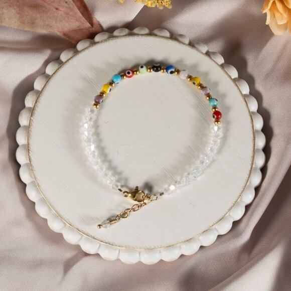 Bracelet Adjustable Handma Clear Crystal Turkish Eye For women multicolored Gift - Picture 8 of 9